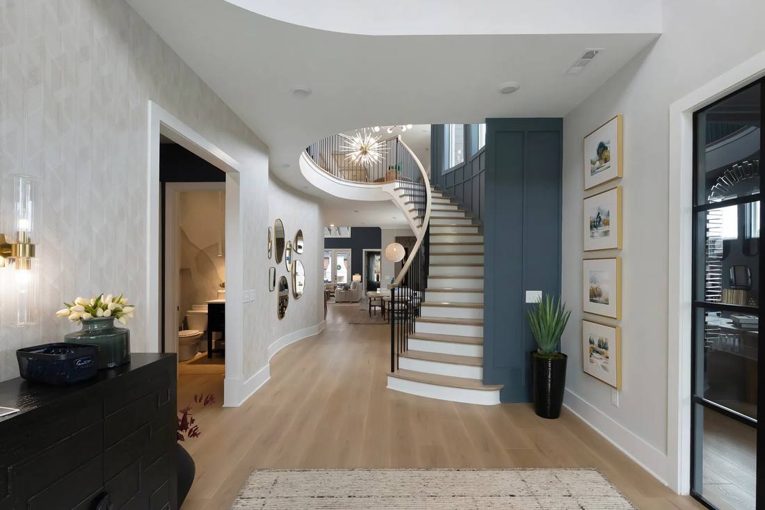 Curved modern staircase overhead view